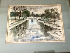 Nicolai Cikovsky (AMERICAN, 1894-1987) signed Watercolor Landscape Framed 21,5”