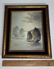 Chinese Junk Boats Original Oil Painting By Chan 11 X 13 Artistic Interiors COA#