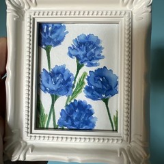 Blue Flowers,original Watercolor,miniature Painting,small,mini,framed