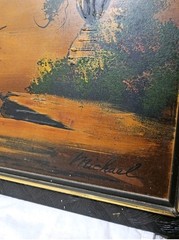 Mid Century Modern Original Art Surrealist A Great Sun Set Oil on Masonite Signe