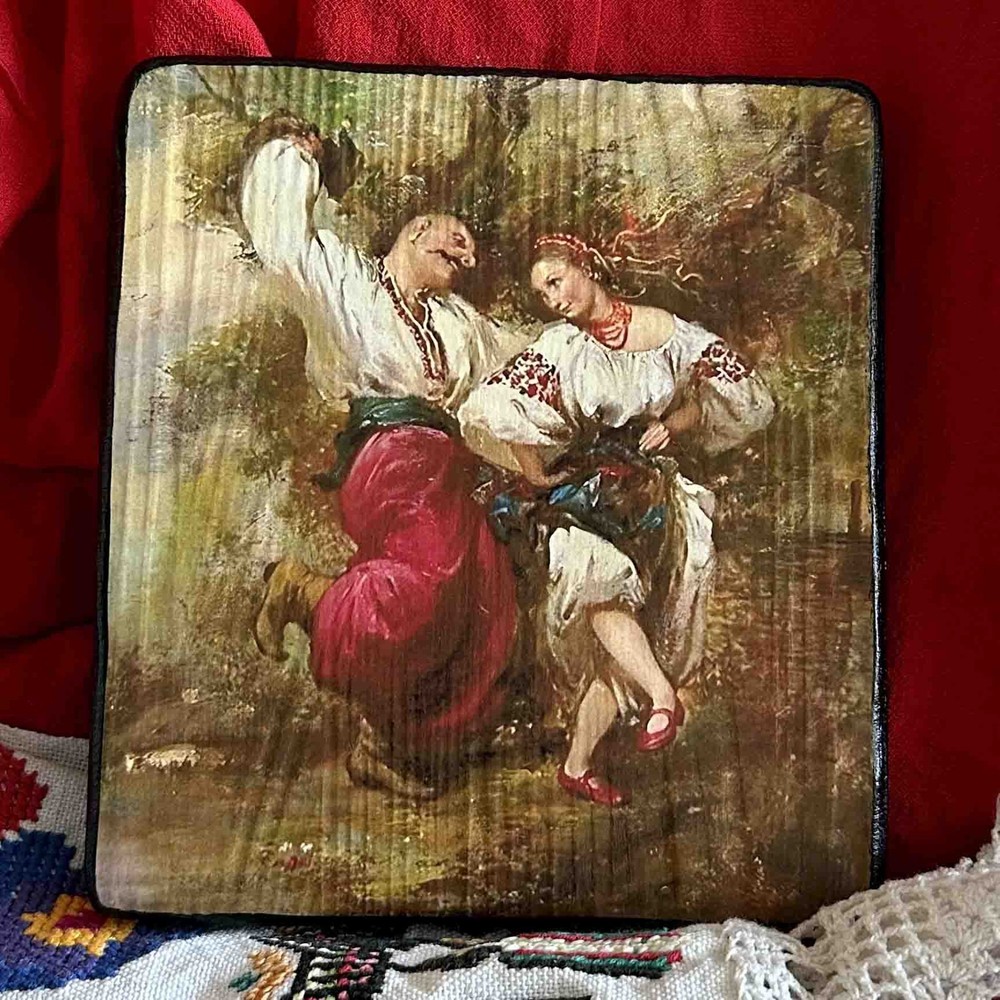 Ukrainian Folk Art Painting Wood Panel „Ukrainian Couple“ Ethno Art of Ukraine
