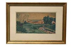 Von Monto Bello, Mixed Media, Country Roadway „Cleve“ Frame 14 1/2 x 20 1/4