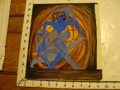 L.H. HART art: trippy 9 1/2 X 10 3/4–MULTI HAND BLUE PERAON, W SNAKE HEAD dance