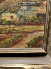 Ben Collins signed landscape painting thatched cottage gold frame
