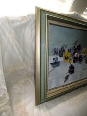 GORGEOUS! Large Signed Original Oil on Canvas Yellow and Purple Violets 31 x 25