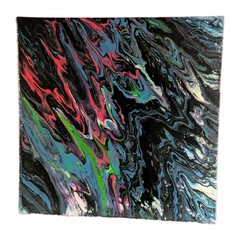 Abstract Fluid Pour Painting 8 X 8 Canvas Board Home Decor Art OOAK UV Reactive