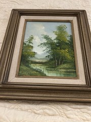 Original Framed & Matted Oil Painting Of Serene River Mexican Artist Olivares