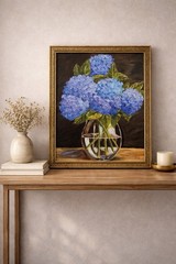 Blue Hydrangeas Painting Framed Floral Wall Art Cottage Decor 20×16