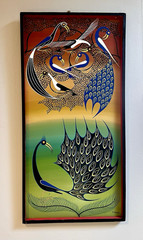 Peacock Original Painting R. H. Bushiry Signed Tanzania c1960s Oil Board 24×12