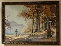Original HUNTING Watercolor by N. Ito Framed Under Glass