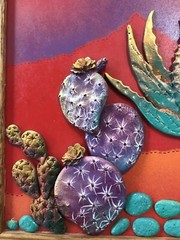 Original Multi Media Southwest Desert Art Painting Cactus Tortoise Signed
