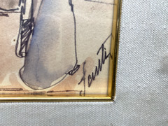 Aquarell Undeutlich Signiert – Teuer Gerahmt Personen Am Strand Menschen Arbeit