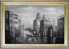 Framed Quality Hand Painted Oil Painting Venice Waterway Black/White 24x36in