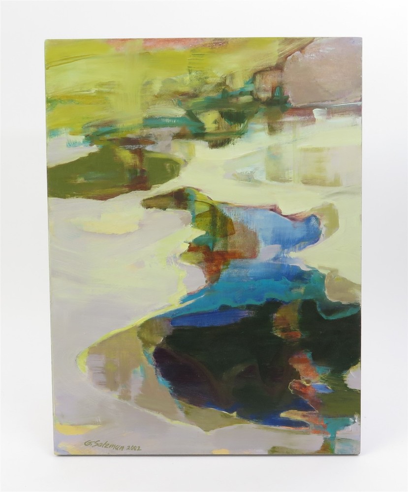 Original 2002 Gail Salzman Oil on Panel Painting „Meander“ 18″ wide x 24″ tall