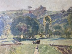 Oil Painting Acker Fields Morning Against Farms 1921 Summer Day Signed Illegibly