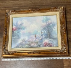 Vintage Ornate Framed Oil Painting Pastel Lady By The Lake Victorian Signed