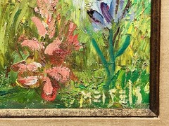 Mid Century Modern Original Floral Flower Garden Oil Painting Signed Meisels