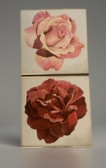 Vntg MCM Original Oil Painting Pink Red Rose Still Life 24” X 24” Set Of 2