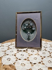 Vintage 1997 Hand Painted 3D Floral Shadow Box Signed Kristie Artwork Gold Frame