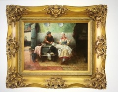 19th Century Oil Painting in Ornate Gold Frame Interior Scene Dutch School 39×33