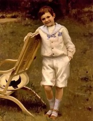 Oil painting paul peel – robert andre peel young boy with chair in landscape art