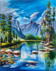 Yosemite Valley, Original Painting oil, 16×20 inches ,HOME Gift, Wall Art Decor