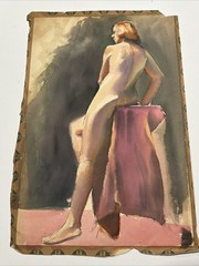 Antique Painting Pretty Woman Women Female Model Mystery Illustration 1930’s