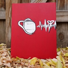 Handmade acrylic painting of mask heartbeat painted on 13 by 11 inch canvas