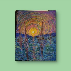 Sailboat Regatta Bold Color Modern Abstract Art Original Canvas.