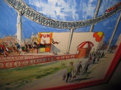 Vintage Midcentury Amusement Park Art Bright & Cheery 19 1/4″ x 29″ Under glass