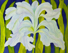 PAINTING WATERCOLOR 11X14 AND DOUBLE MAT 16X20 FLOWER IRIS BLUE PURPLE ORIGINAL