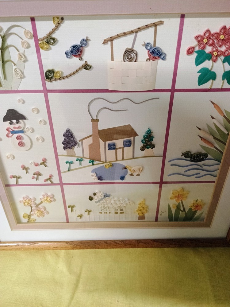 Vintage Quilled Artwork In Frame Signed by Artist