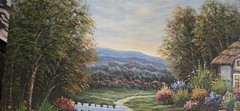 W. Hodges Signed Vintage landscape Cottage Oil Painting Artwork 36X24″