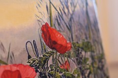 Original Art Oil Painting Landscape On Canvas Red Poppies Spring Flowers Signed