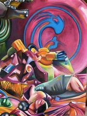 Original Sci-Fi Painting Alana Barrett Futuristic Surrealism Miami Colorful