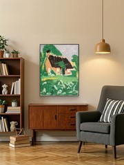 House Nature Architecture Abstract Landscape Original 11×14 Canvas Wall Art