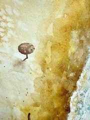 Original Watercolor Painting Landscape beach sea people summer sandy shore A4