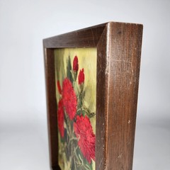 Original Vintage Painting Red Carnations Flowers on Canvas 10 x 13 Signed Korach