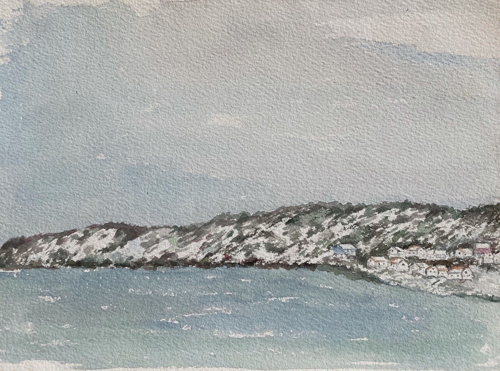 Naturalist Wide Baltic Sea Houses by the Sea Sweden Watercolor 23.5x17cm