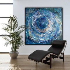 Original Blue Paintings On Canvas, Modern Ocean Oil Painting, Contemporary Art
