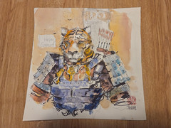 Tony Moy Original Commission, Samurai Pencil and Watercolor, 12×12.25″