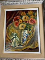 B Zoole „Still Life With Flowers And Statue Scene“ Oil Painting – Signed/Framed