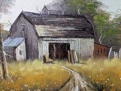 vintage Nostalgic Rural Americana Oil On Canvas 24x 36″ Framed 30×42″ Signed