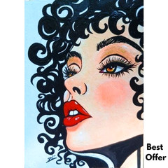 ACEO Original Lady Girl Woman Face Love Anime Acrylic Pop Art Hand Painting NEW