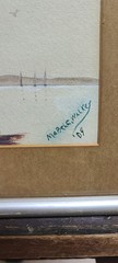 Vintage Original Watercolor Sailboat in Harbor Mabele Walkey 1909 Signed 15×4″
