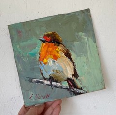 Original oil painting Robin bird Bird lover gift Hand painted Nature art 8 x 8