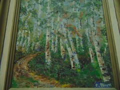 Framed Original Oil Painting birch trees artist signed 12X15 inch