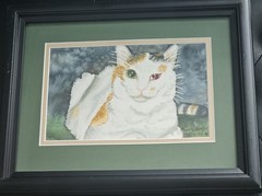 Original Watercolor Cat Painting Portrait Professionally Framed Signed by Artist