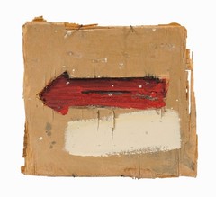 Outsider Art Painting on Wooden Board Red Arrow Vintage Folk Primitive Sign Art
