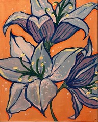 “Blue Lilies” Original Acrylic Painting by Jeanna Kendra (10×8 in)